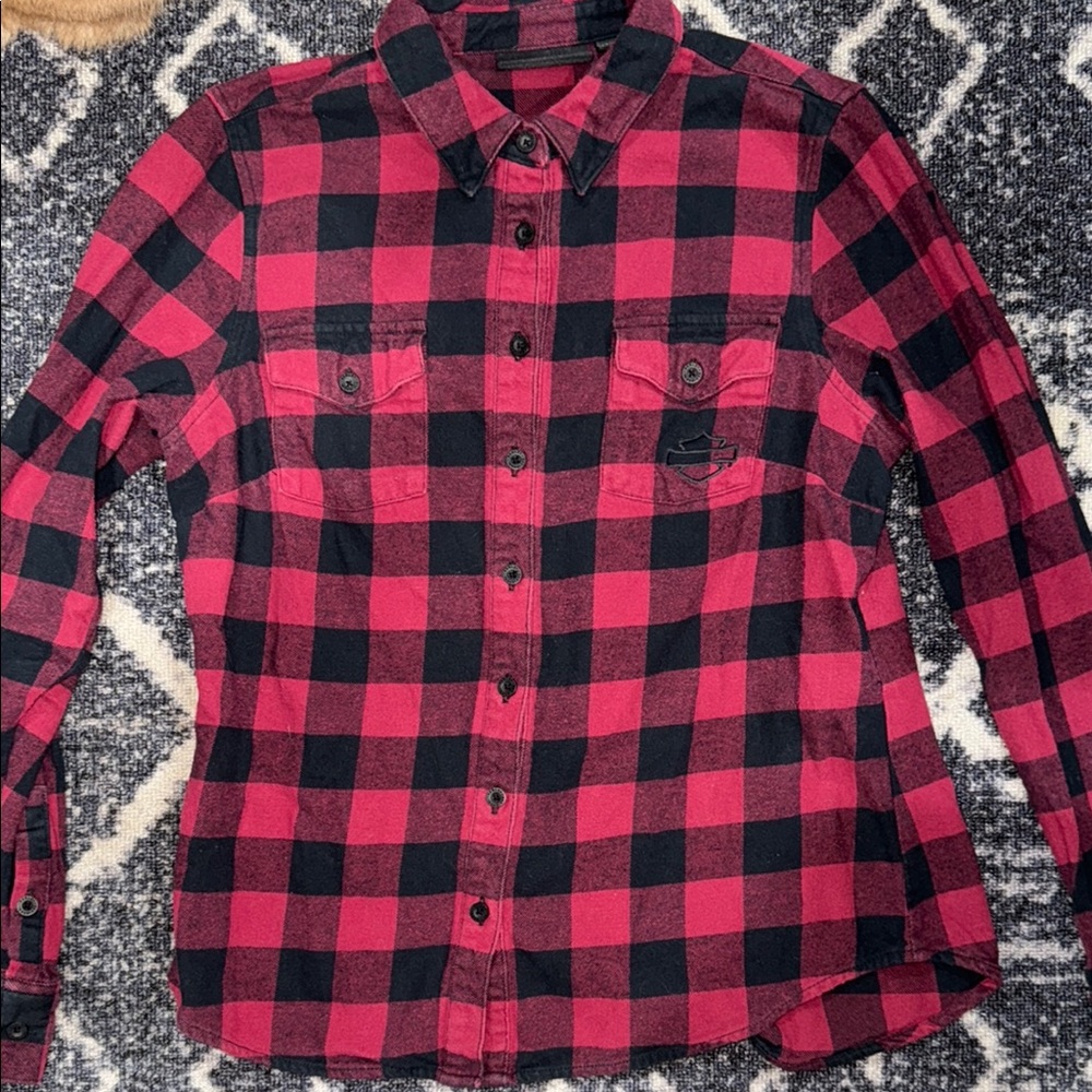 Red and Black Plaid Button-Up Shirt